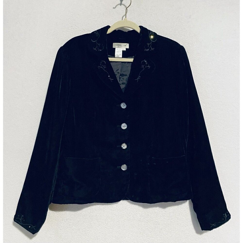 Coldwater Creek Blazer Womens Large Black Velvet Embroidered Collar Whimsigoth